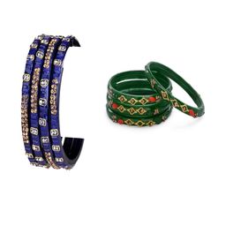 Somil Combo Glass Bangles For Women Combo Of 2 Set, Blue, Green-image-99