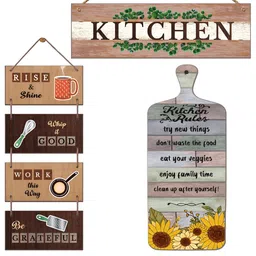 Chaka Chaundh 3Pcs Brown & Grey Printed Wooden Kitchen Wall Signs & Plaques-1