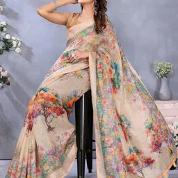 vj fashion Women Floral Zari Linen Blend Simmer Saree-picture-22