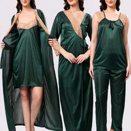 NIGHT KEYS Solid Short Sleeves Maxi Sweat Nightdress-68