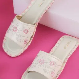 Metro Women Embroidered Open Toe Flats-image-3