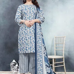 DIVASTRI Women Floral Printed Round Neck Pure Cotton Kurta with Trousers & Dupatta-picture-44