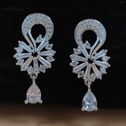 JYONA Silver Plated Cubic Zirconia Studded Contemporary Drop Earrings-17
