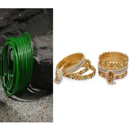 SOMIL Set Of 14 Artificial Stones and Beads Glass Bangles-image-99