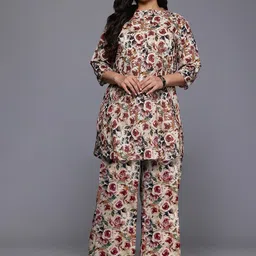 A PLUS BY AHALYAA Printed Pure Cotton Tunic & Palazzos Co-Ord Set-image-60