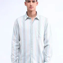 Flying Machine Men Spread Collar Vertical Striped Cotton Casual Shirt-image-87