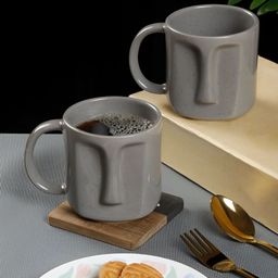 Arrabi Grey Solid Stoneware Glossy Mugs Set of Cups and Mugs image 1