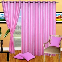 213 cm (7 ft) Polyester Semi Transparent Door Curtain (Pack Of 3) (Plain, Babypink)-image-99