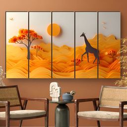 Myntra Elegant Homes Yellow & White 5 Pieces Giraffe in Sunset MDF Wooden Wall Art-image-18