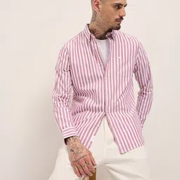 THE BEAR HOUSE Men Vertical Striped Button-Down Collar Cotton Casual Shirt-image-25
