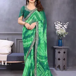 Nirmohi Fashion Tie and Dye Embroidered Pure Georgette Saree-image-26
