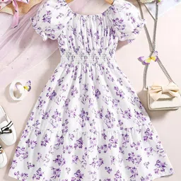 White World Girls Floral Printed Cotton Fit & Flare Midi Dress-image-79