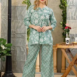 NIGHT FLOSS Floral Printed Cotton Tunic With Palazzo-46