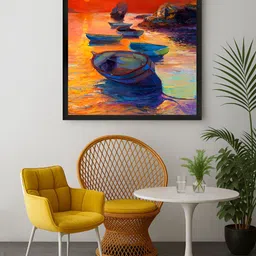 999Store Orange Colored & Red Boats Printed Canvas Wall Art-52