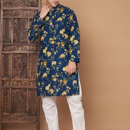 JAPER KURTI Floral Printed Mandarin Collar Pure Cotton Kurta-image-87