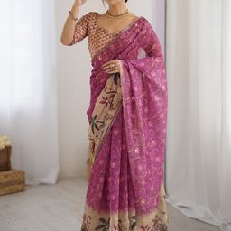 Saree mall Floral Mirror Work Pure Linen Bagru Sarees-picture-21
