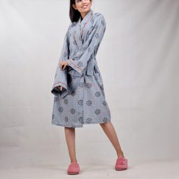CLYMAA Grey Pure Cotton Maxi Printed Nightdress-image-91