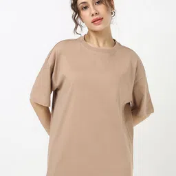 Bewakoof Women Solid Round Neck Pure Cotton Oversized T-shirt-picture-36