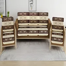 CROOX Coffee Brown & Off White 6 Pieces Ethnic Motifs Self Design Sofa Cover Without Arms-17