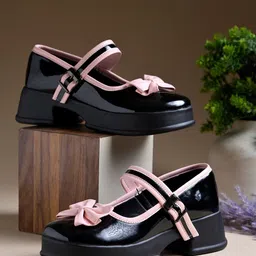 JM Looks Stylish Comfortable Block Heel Bow with Adjustable Straps for Womens & Girls-22