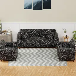 Lukzer Black 22 Pieces Self Design Sofa Cover With Cushion Covers & Anti slip Foam Sticks-image-80