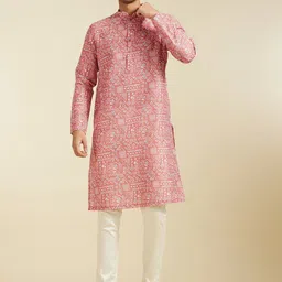 Diwas by Manyavar Geometic Printed Mandarin Collar Straight Kurta With Pyjamas-image-18