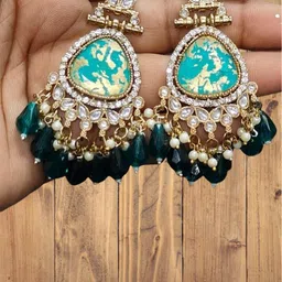 OPUS GEMS Artificial Stones Studded & Beaded Teardrop Shaped Drop Earrings-picture-15