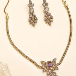 KARATCART Gold-Plated Leaf Design American Diamond Jewellery Set-picture-21