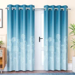 RUBOXA Blue & White 2 Pieces Floral Room Darkening Door Curtains-image-87