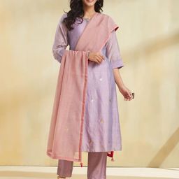 Fabindia Floral Embroidered Cotton Silk Dupatta With Thread Work-15
