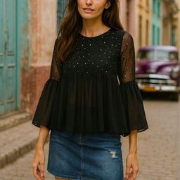 CORSICA Women Black Printed Peplum Tops-picture-13