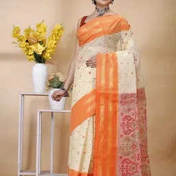 SRILOK Floral Zari Pure Cotton Taant Saree-image-11