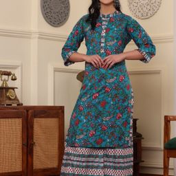 Lative Colours of Fashion Floral Printed Mandarin Collar Pure Cotton Kurta & Palazzos-image-76