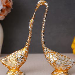 Webelkart 2Pcs Yellow Pair of Kissing Duck & Swan Showpieces-image-56