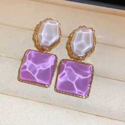 Celestique Korean Enamelled Square Shaped Drop Earrings-image-74