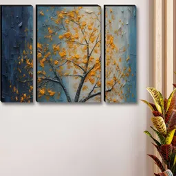 Myntra Elegant Homes Blue & Gold-Toned 3 Pieces Floral and Botanical Wall Art-image-49