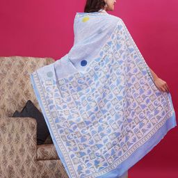 shivanya  handicrafts Shivanya Handicrafts Geometric Printed Pure Mulmul Cotton Block Print Saree image 4