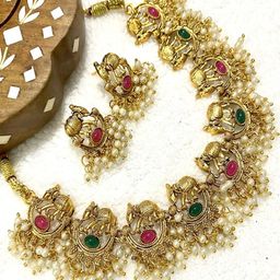 Varnii Gold-Plated Alloy Artificial Stones & Beads Jewellery Set-image-83