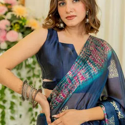 KALINI Tie and Dye Poly Chiffon Block Print Saree-picture-0