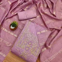 Rangtulika Floral Embroidered Zari Pure Modal Jacquard Unstitched Dress Material-14