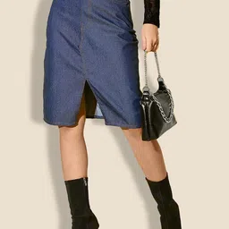 QIOA High-Wasit Straight Knee Length Skirt With Front Slit-image-85