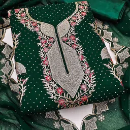 KALINI Floral Embroidered Beads And Stones Georgette Unstitched Dress Material-image-45