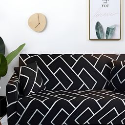 KriShyam Black & White Printed 4 Seater Sofa Cover-image-71