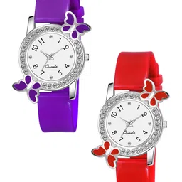 CSAMON Women Pack of 2 Embellished Round Dial Analogue Watch BF Purple Red_F-image-49