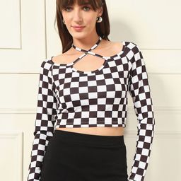 VANGULL Geometric Checked Halter Neck Crop Top-picture-29