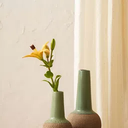 PUREZENTO 2Pcs Green & Brown Bouquets Textured Ceramic Vases-18