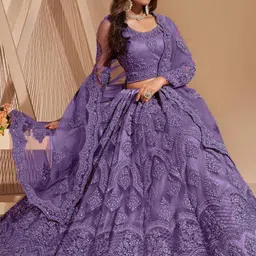APNISHA Embroidered Thread Work Net Semi-Stitched Lehenga & Unstitched Blouse With Dupatta image 4