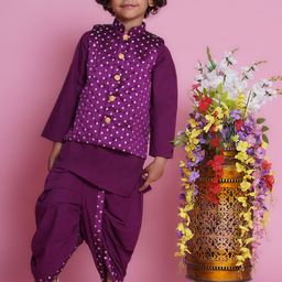 Little Bansi Boys Mandarin Collar Pure Cotton Straight Kurta With Dhoti Pants-26