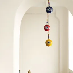 Jasmay Homes Blue Evil Eye Bell Metal Wall Hangings-42