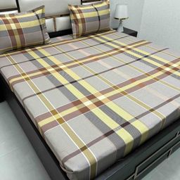 Pure Decor Grey & Yellow 300 TC Queen Bedsheet with 2 Pillow Covers-image-102